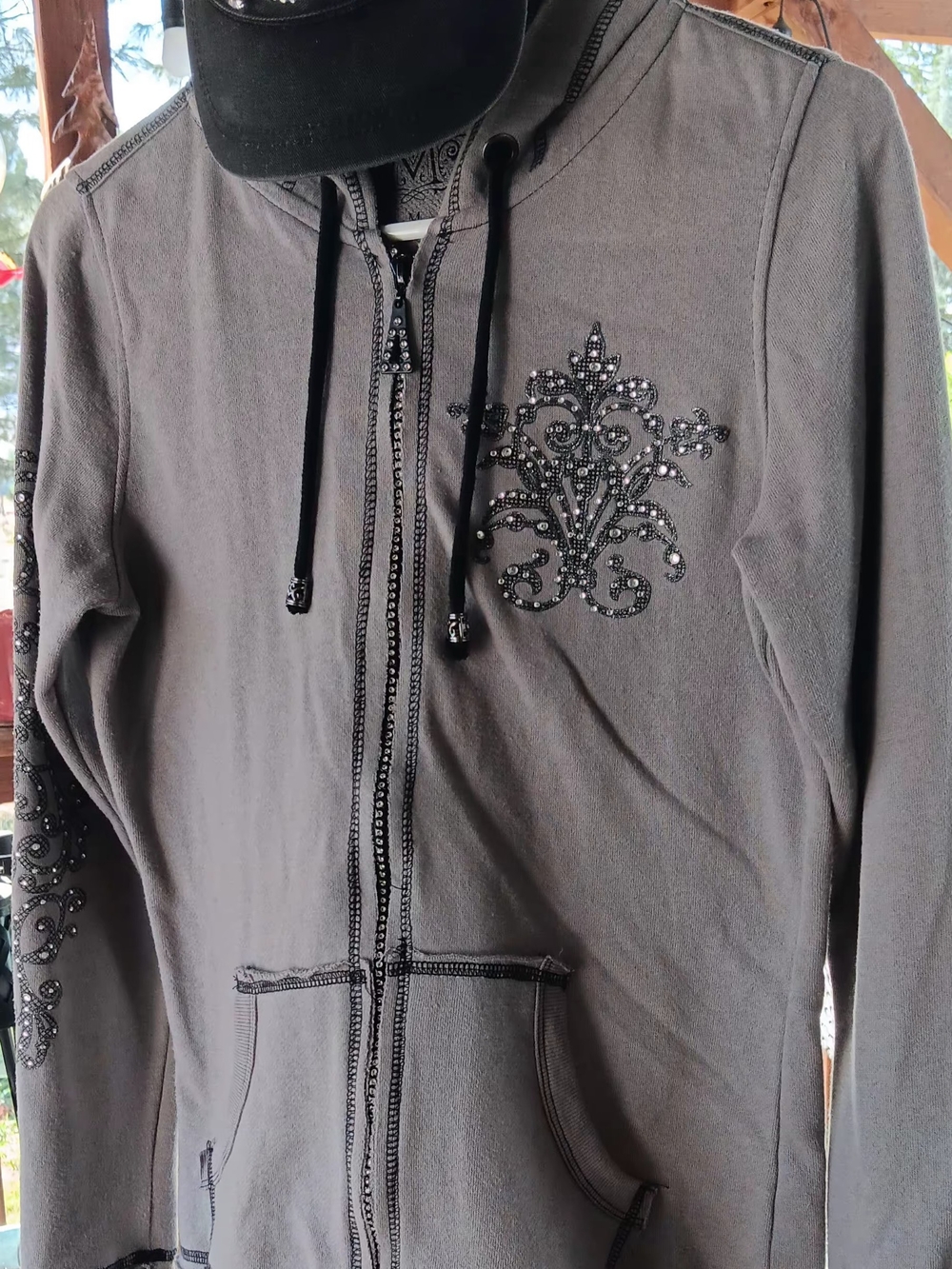 Maurices Gray Embellished Zip Hoodie